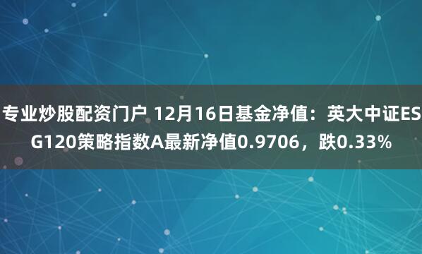 专业炒股配资门户 12月16日基金净值：英大中证ESG120策略指数A最新净值0.9706，跌0.33%