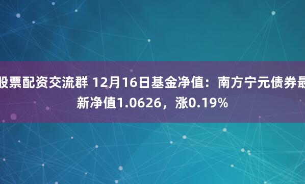 股票配资交流群 12月16日基金净值：南方宁元债券最新净值1.0626，涨0.19%